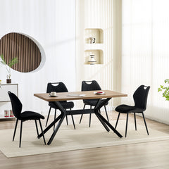 Noir chaise de salle à manger , dossier en tissu, pieds en métal.