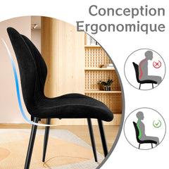 Noir chaise de salle à manger , dossier en tissu, pieds en métal.