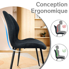 Noir Clair chaise de salle à manger , dossier en tissu, pieds en métal.