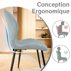 Cyan chaise de salle à manger , dossier en tissu, pieds en métal.