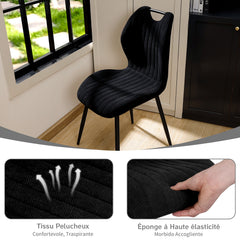 Noir chaise de salle à manger , dossier en tissu, pieds en métal.