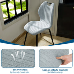 Cyan chaise de salle à manger , dossier en tissu, pieds en métal.