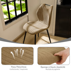 Marron chaise de salle à manger , dossier en tissu, pieds en métal.