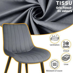Chaise de salle à manger gris foncé avec revêtement en velours et pieds en métal.