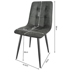 Chaise de cuisine gris foncé, tissu Tech, rembourrée avec pieds en métal noir.