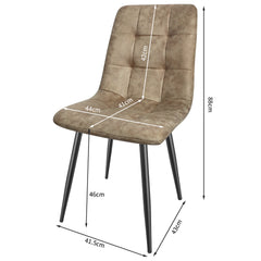 Chaise de cuisine brun jaunâtre, tissu Tech, rembourrée avec pieds en métal noir.