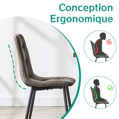Chaise de cuisine vert, tissu Tech, rembourrée avec pieds en métal noir.