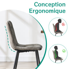Chaise de cuisine kaki, tissu Tech, rembourrée avec pieds en métal noir.