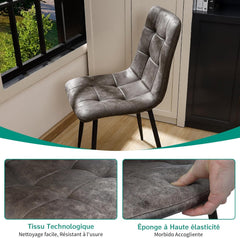 Chaise de cuisine vert, tissu Tech, rembourrée avec pieds en métal noir.