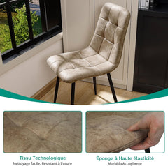 Chaise de cuisine brun jaunâtre, tissu Tech, rembourrée avec pieds en métal noir.