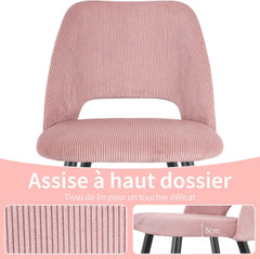 Chaises de salle à manger ,avec rembourrage en velours côtelé épais et pieds en métal séparés, rose.