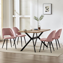 Chaises de salle à manger ,avec rembourrage en velours côtelé épais et pieds en métal séparés, rose.