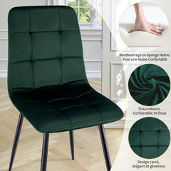 Chaise de salle à manger vert foncé en velours hollandais avec pieds en métal.