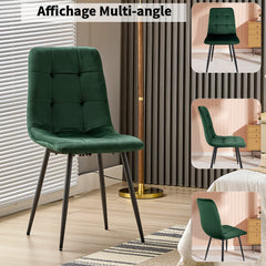 Chaise de salle à manger vert foncé en velours hollandais avec pieds en métal.
