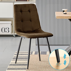 Chaise de salle à manger marron en velours hollandais avec pieds en métal.