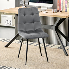 Chaise de salle à manger gris foncé en velours hollandais avec pieds en métal.