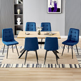 Chaise de salle à manger bleu foncé en velours hollandais avec pieds en métal.