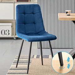 Chaise de salle à manger bleu foncé en velours hollandais avec pieds en métal.