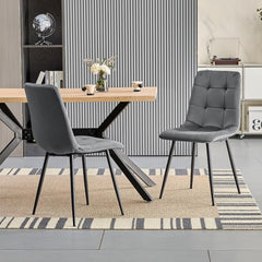Chaise de salle à manger gris foncé en velours hollandais avec pieds en métal.