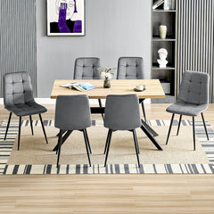 Chaise de salle à manger gris foncé en velours hollandais avec pieds en métal.