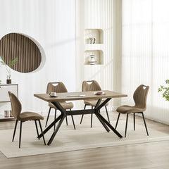 Marron chaise de salle à manger , dossier en tissu, pieds en métal.