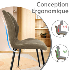 Marron chaise de salle à manger , dossier en tissu, pieds en métal.