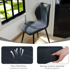 Noir Clair chaise de salle à manger , dossier en tissu, pieds en métal.