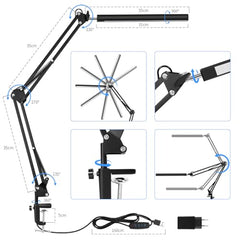 WAFTING Schreibtischlampe, Schwenkarm, Dimmbare LED-Tischlampe, USB-Ladekabel und Stecker, 3 Lichtmodi, 10 Helligkeitsstufen, Geeignet für Heim, Büro, Schlafzimmer, 12W, Schwarz [Energieklasse F] [Energieklasse F]