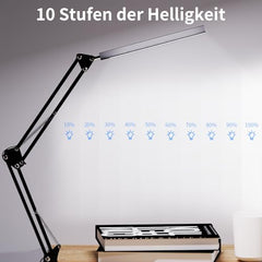 WAFTING Schreibtischlampe, Schwenkarm, Dimmbare LED-Tischlampe, USB-Ladekabel und Stecker, 3 Lichtmodi, 10 Helligkeitsstufen, Geeignet für Heim, Büro, Schlafzimmer, 12W, Schwarz [Energieklasse F] [Energieklasse F]