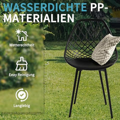 WAFTING Gartenstühle aus Polypropylen, 1er Set, Wetterfest Sitzfläche mit Netzartiger Rückenlehne und Eisenfüßen, Armlose Terrassenstühle, für Esszimmer, Terrasse, Garten, Balkon-Schwarz