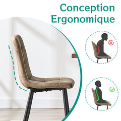 Chaise de cuisine brun jaunâtre, tissu Tech, rembourrée avec pieds en métal noir.
