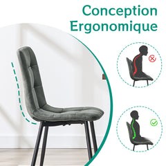 Chaise de cuisine gris foncé, tissu Tech, rembourrée avec pieds en métal noir.