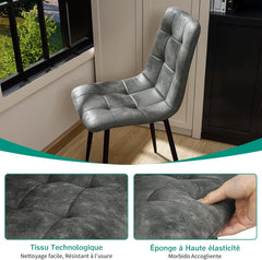 Chaise de cuisine gris foncé, tissu Tech, rembourrée avec pieds en métal noir.