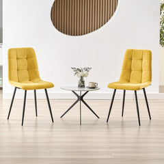 Jaune chaises de Salle à Manger，rembourrées avec Dossier Haut et Design en Lin.