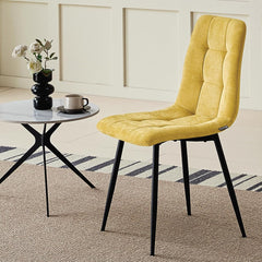 Jaune chaises de Salle à Manger，rembourrées avec Dossier Haut et Design en Lin.