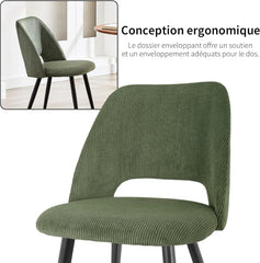 Chaises de salle à manger ,avec rembourrage en velours côtelé épais et pieds en métal séparés,Vertes