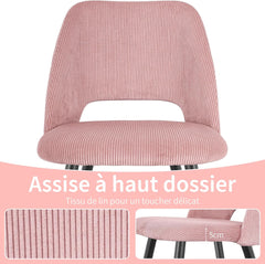 Chaises de salle à manger ,avec rembourrage en velours côtelé épais et pieds en métal séparés, rose.