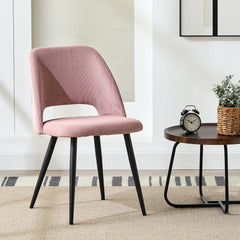 Chaises de salle à manger ,avec rembourrage en velours côtelé épais et pieds en métal séparés, rose.
