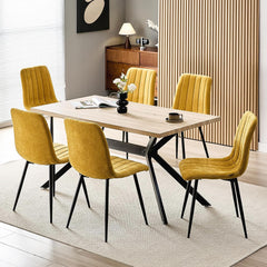 Jaune chaises de Salle à Manger，rembourrées avec Dossier Haut et Design en Lin.