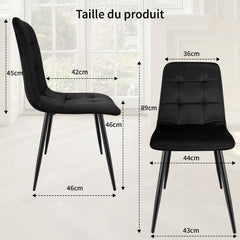 Chaise de salle à manger noir en velours hollandais avec pieds en métal.