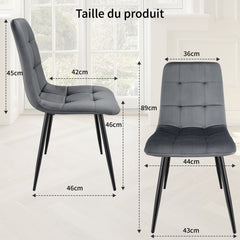 Chaise de salle à manger gris foncé en velours hollandais avec pieds en métal.