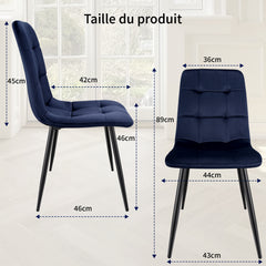 Chaise de salle à manger bleu marine en velours hollandais avec pieds en métal.