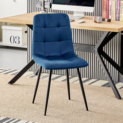 Chaise de salle à manger bleu foncé en velours hollandais avec pieds en métal.