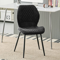 Noir Chaise de salle à manger, lin, pieds en métal.